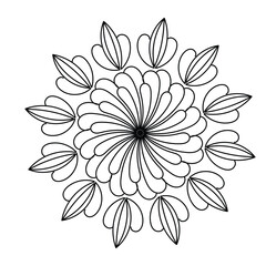 Canvas Print - Circular pattern black and white floral ornamental mandala outline for coloring book pages