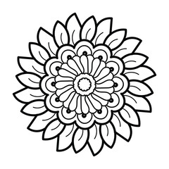 Sticker - Circular pattern black and white floral ornamental mandala outline for coloring book pages