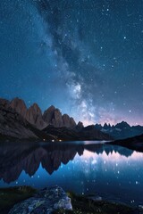 Wall Mural - mountain lake at night with stars
