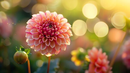 Wall Mural - A pink and white dahlia flower in bloom.