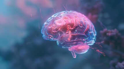 artificial intelligence  AI Innovation  front view  Glowing AI brain  futuristic tone  colored pastel