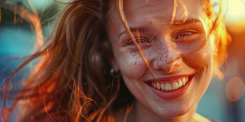 Wall Mural - Woman with Freckles Close-Up