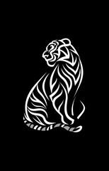 Wall Mural - White Stylized Tiger Sitting on Black Background