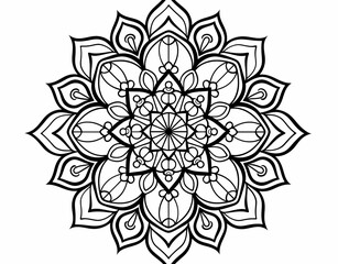 Poster - Black and White Detailed Mandala with Floral Patterns