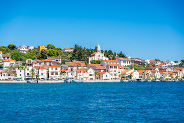 Wall Mural - Panoramic wiew of Rogoznica town from blue Adriatic sea in Croatia