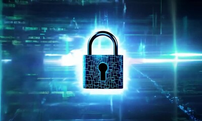 Cyber padlock security from data network protection in the background of digital networks