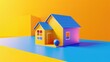 © Li - House Scene with Parallelogram Roof Illustration, Featuring Primary Colors Blue, Orange, and Yellow