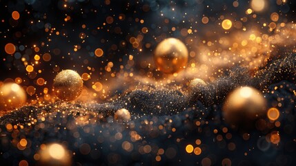 Wall Mural - abstract bubbles, black and gold background