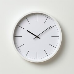 Minimalist wall clock with a clean white face and black hour and minute hands, perfect for modern home decor.