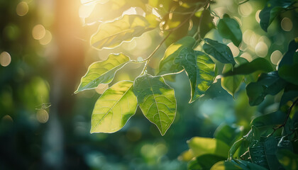 Sticker - A leafy tree with a bright green leaf in the sun