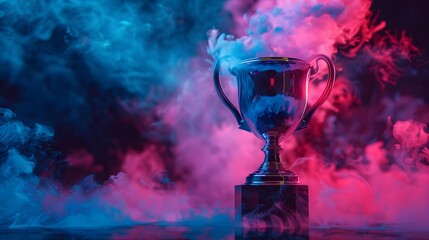 Wall Mural - Glimmering Trophy Surrounded by Colorful Smoke