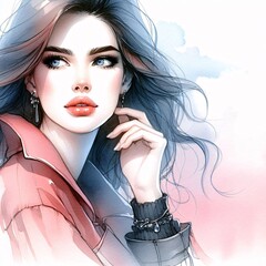 Watercolor Painting of a Beautiful Woman: Fashion Illustration