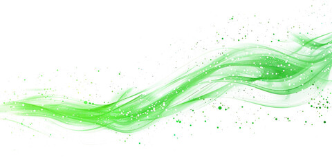 Wall Mural - abstract green trail of light with dynamic flow and sparkles isolated on transparent background