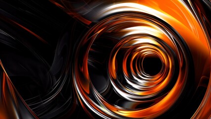 Wall Mural - abstract futuristic swirling orange and black tunnel with reflective metallic texture dynamic design