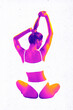 © Lustre Art Group  - Contemporary art collage. Neon-toned young woman in bikini intertwined with background, in lotus pose. Concept of summertime, fashion and style, holidays, vacation. Ad. Pop art effect.