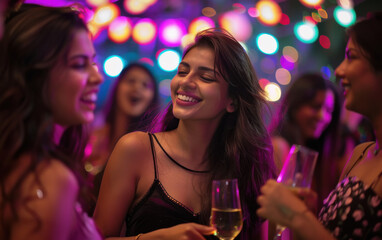 young indian woman group enjoying party at night