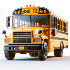 School bus isolated white background Yellow vehicle for students