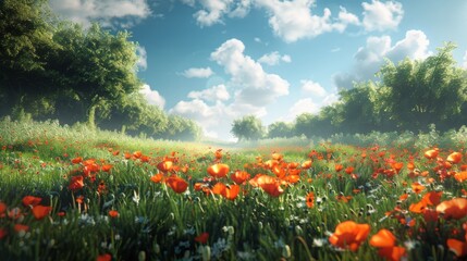 Canvas Print - Poppy Field Under a Sunny Sky