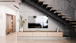 © Westend61 - Television set under steps in modern living room