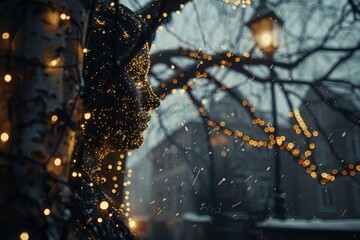 Festive brain themed Christmas lights in a cozy outdoor setting combining holiday spirit with creative decor ideal for festive artistic and neuroscience themes