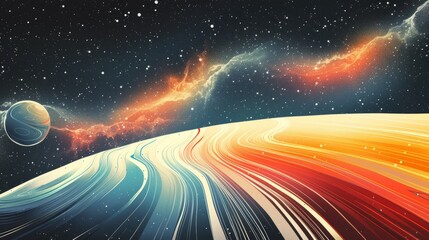 Wall Mural - Abstract space background with planet and stars.