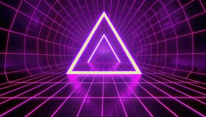 Wall Mural - Glowing Neon Grid with Triangular Frame