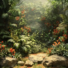 Canvas Print - Tropical Rainforest Clearing with Sunbeams