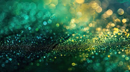 Wall Mural - Closeup of shimmering metallic pigment dust with green and yellow sparkles, ideal for vibrant and artistic backgrounds.