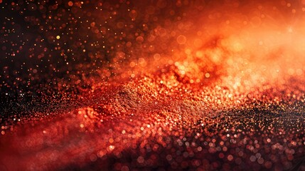 Wall Mural - Closeup of orange and red metallic pigment dust, sparkling brightly, ideal for artistic and shimmering texture visuals.