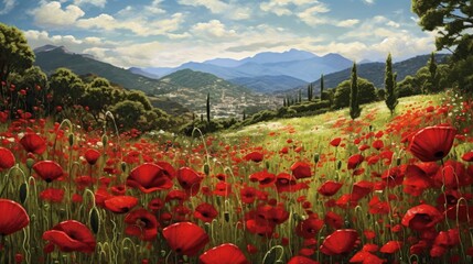 Canvas Print - Poppy Field in the Italian Countryside