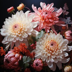 Poster - Blooming Dahlias in a Dark Background