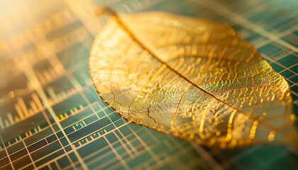 Leinwandbilder - Golden Leaf on a Chart