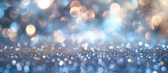 Poster - Pale silver blue glitter light background with beautiful bokeh creates an abstract composition focusing on shallow depth of field with a copy space image