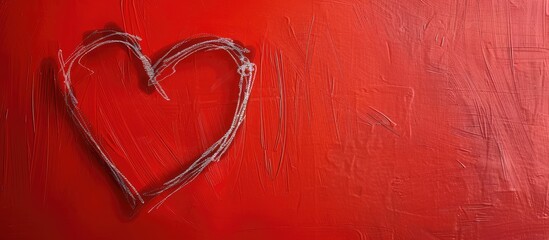 Aufkleber - Heart shape drawn on a blank white paper set against a vibrant red backdrop creating an ideal copy space image