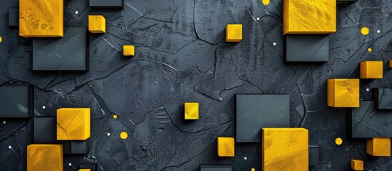 Poster - Dark gray textured backdrop with yellow and white polka dot boxes providing copy space image