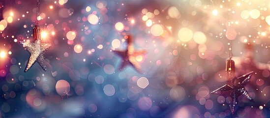 Wall Mural - Abstract holiday background with sparkling stars on a blurred bokeh backdrop ideal for use as a copy space image