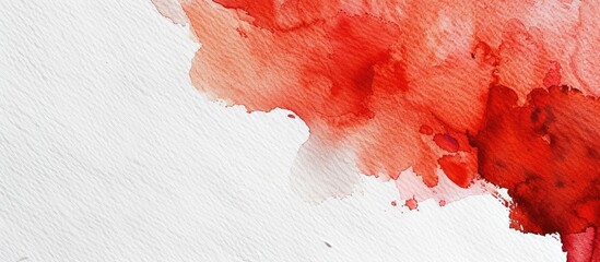 Wall Mural - Detailed close up of red abstract watercolor painting art on a hot toned white background Ideal for card or banner design with copy space image