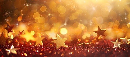 Poster - Abstract holiday background with sparkling stars on a blurred bokeh backdrop ideal for use as a copy space image