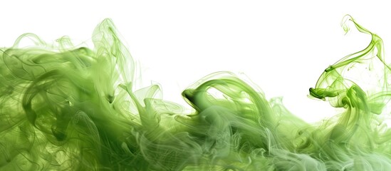 Poster - Green smoke billowing over a white background showcasing the motion of the green smoke in a captivating copy space image