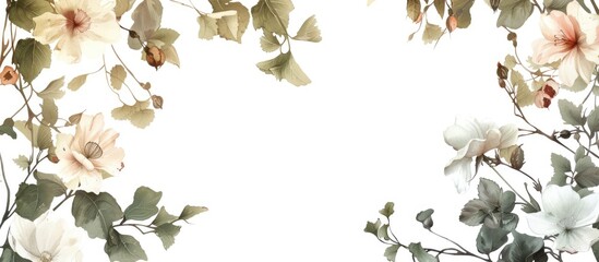 Aufkleber - Isolated on a white background a floral frame featuring flowers and leaves with copy space image