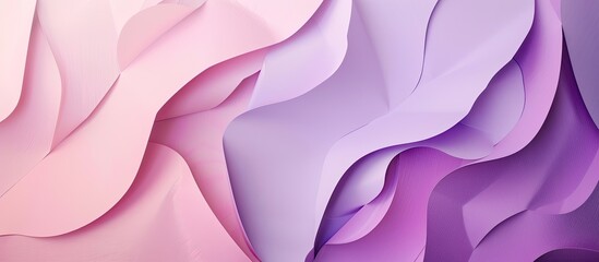 Leinwandbilder - Top view of geometric shapes in pastel pink and purple colors forming an abstract paper composition banner against a copy space image