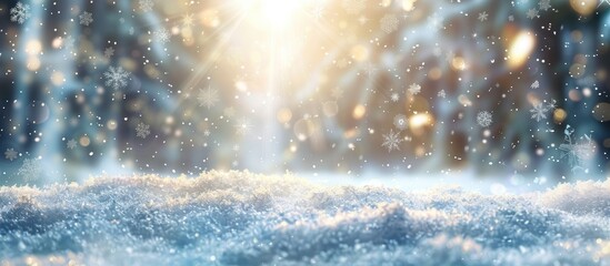 Poster - A snowy Christmas backdrop featuring blurred effects snowflake descent and sunbeams ideal for a copy space image