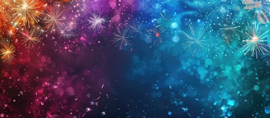 Poster - Celebrate the New Year with a mesmerizing display of colorful fireworks against a backdrop that offers a perfect blank space for adding your image. Creative banner. Copyspace image