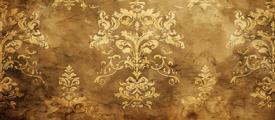 Fototapete - Vintage wallpaper pattern with blank copy space image on old brown grunge paper texture for retro graphic design