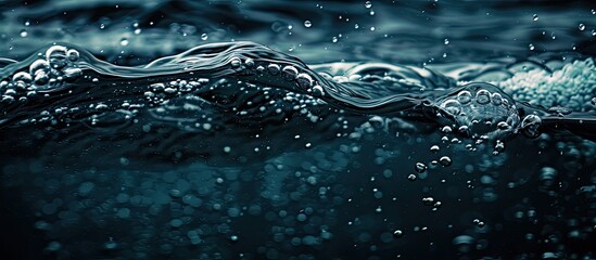 Leinwandbilder - Abstract background of a dark water surface featuring waves ripples and bubbles ideal for adding text or images. Creative banner. Copyspace image