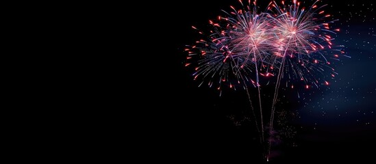 Poster - Colorful fireworks illuminating the night sky with a mesmerizing display creating a stunning visual effect against a dark background in a copy space image