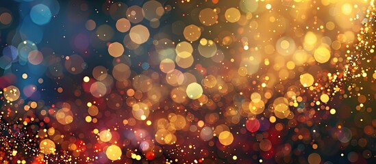 Poster - Vibrant blurred background with festive colors for Christmas design featuring a unique gold backdrop with defocused golden sparkles for a New Year celebration copy space image