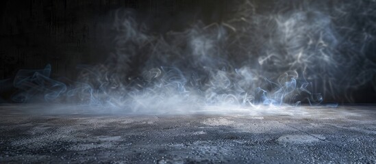 Poster - Smoke hovers over an empty terrazzo stone floor against a dark backdrop with copy space image available