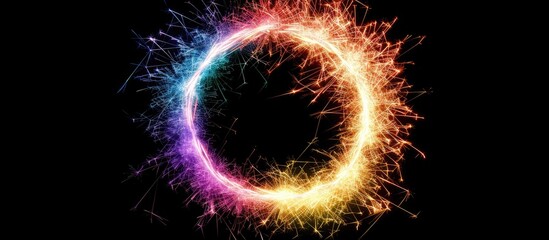 Poster - Fireworks form a colorful circular frame on a black background with copy space image