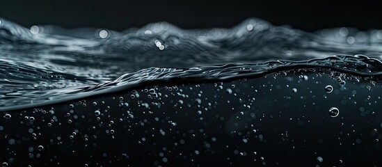 Leinwandbilder - Abstract background of a dark water surface featuring waves ripples and bubbles ideal for adding text or images. Creative banner. Copyspace image